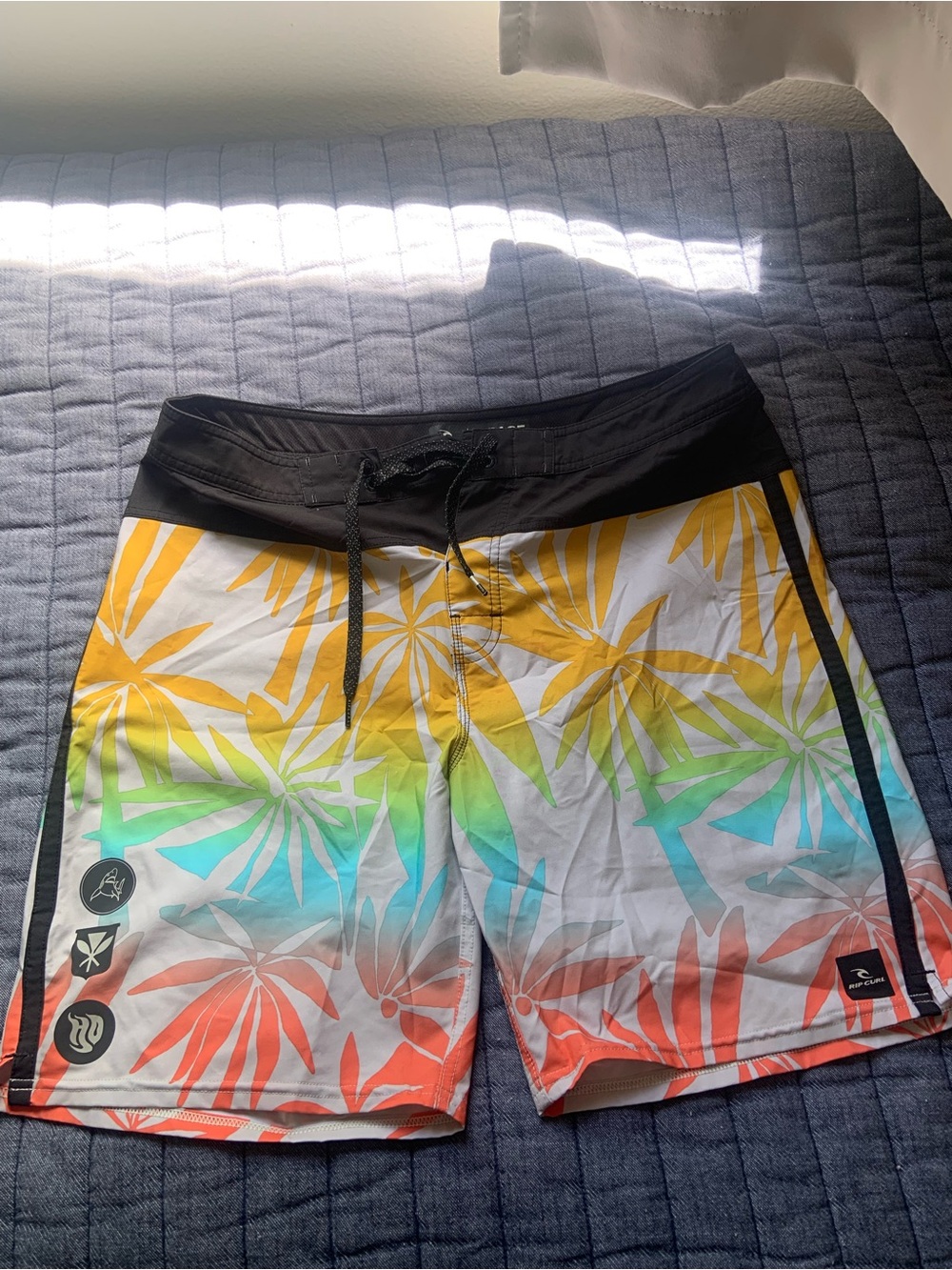 Men's Multicolor Tropical Swim Trunks with Black Waistband